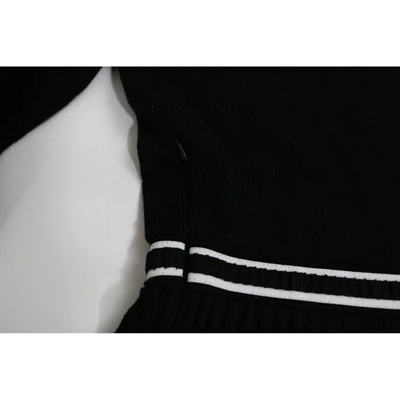 Maje Knit Midi Dress Contrast Trim Pleated Skirt Black White Office Classic $480 - Picture 10 of 15